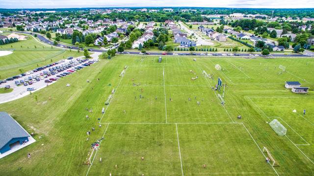 Aerial view of soccer fields at Horizon Park